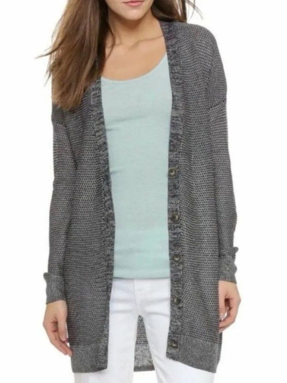 Vince Womens XS Gray Linen Rayon Long Cardigan Button Front Quiet Luxury